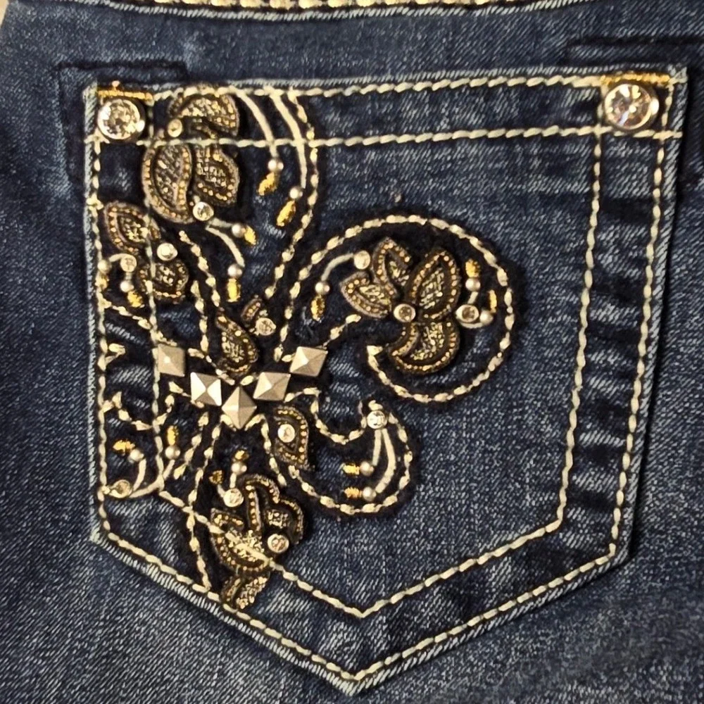 Miss Me‎ Womens Dark Wash Fleur De Lis Embroidered Skinny Jeans JP5576S2 Size 26